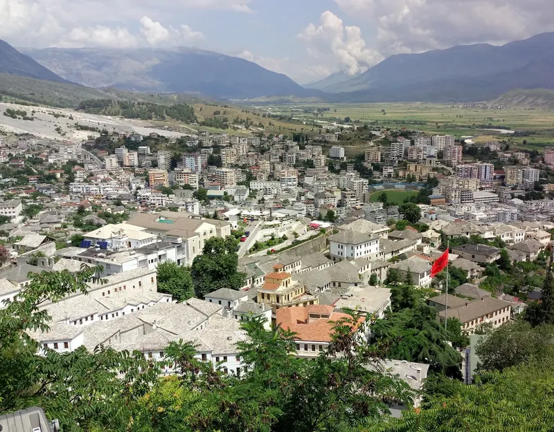 View over Gjirokastër and the valley from above